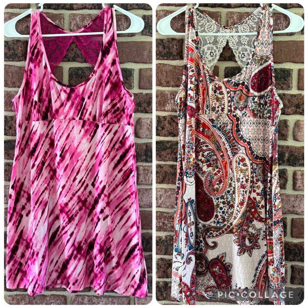 Secret Treasures Sleepwear Bundle 2PK Pink Tie Dye Paisley Lace Back L 12-14 Y2K